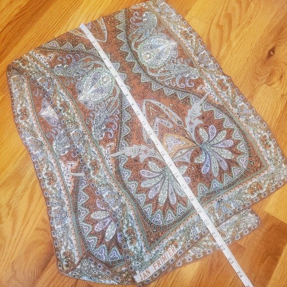 Vintage Jan Frimier Persian Style Brown and Pink Rectangle Scarf - Picture 6 of 7